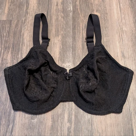 Wacoal 32G Black Floral Lace Mesh Unlined Underwire Bra 851205 - Picture 1 of 3